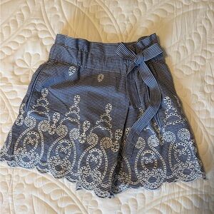 Zara Blue and White Gingham Skirt with Bow Waist Detail